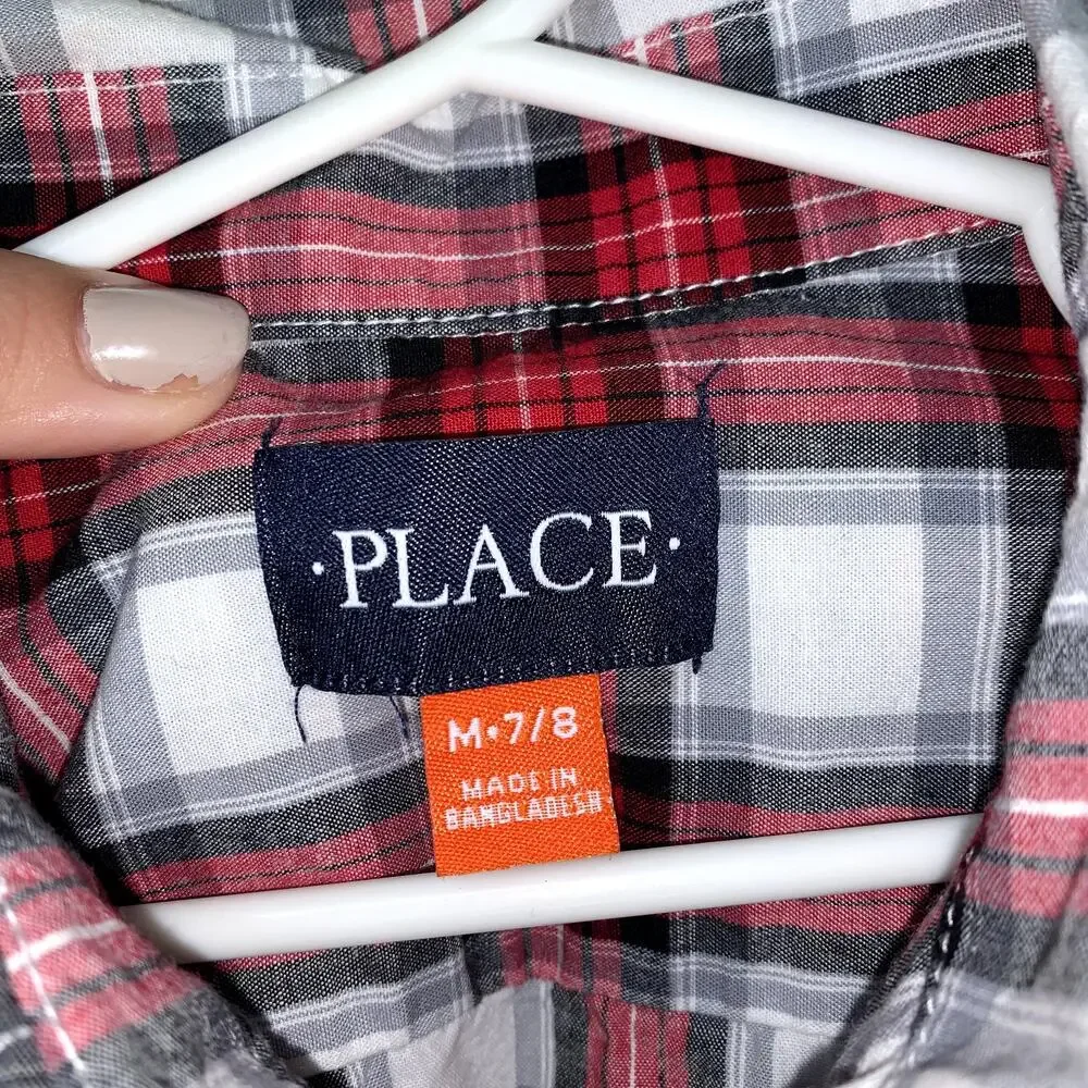 The Children's Place Plaid Button-Up Long Sleeve Tops Size: Medium 7/8 Girls